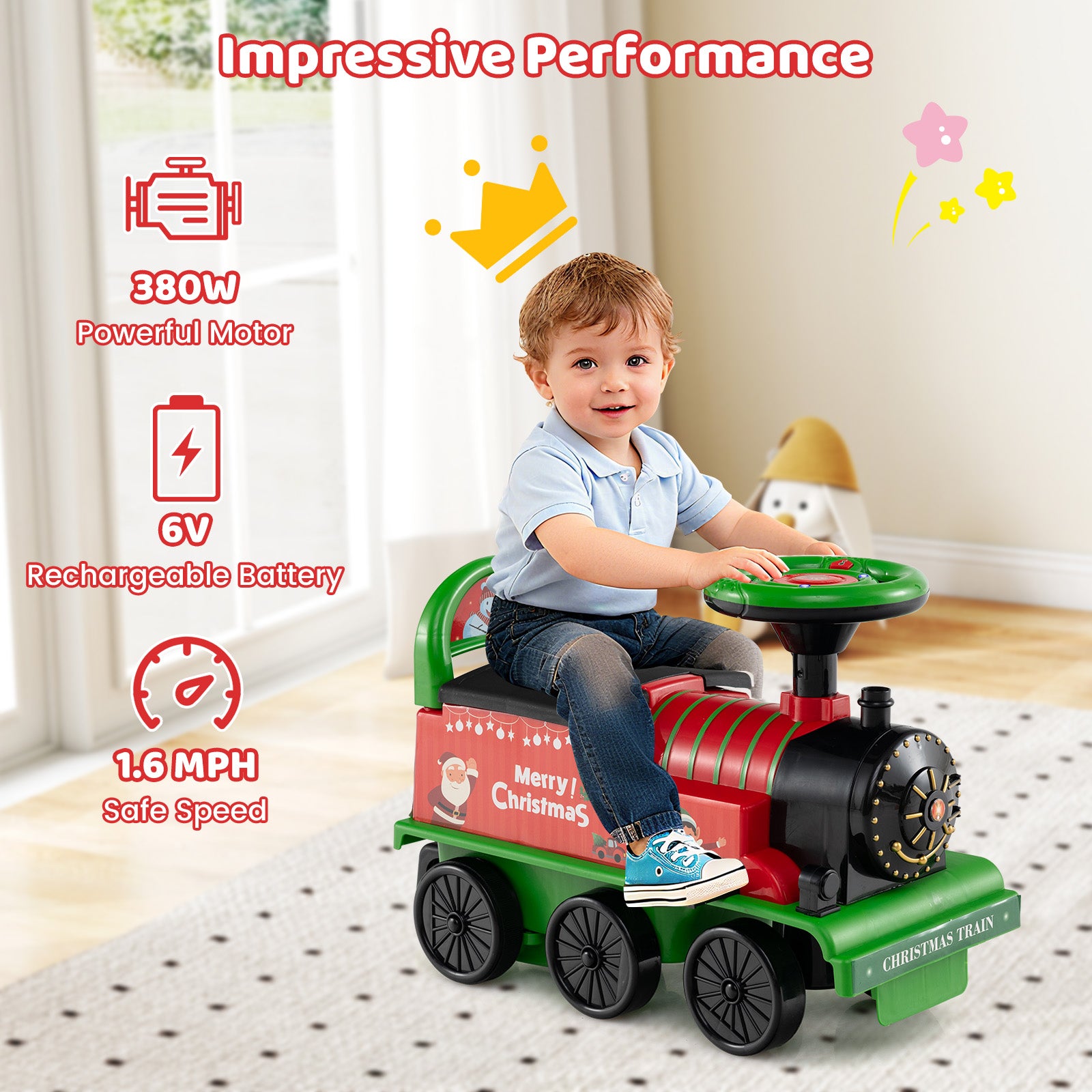 6V Ride On Train 2-Seater With Carriage, Flashing LED Lights, Green Powered Ride On Toys at Gallery Canada