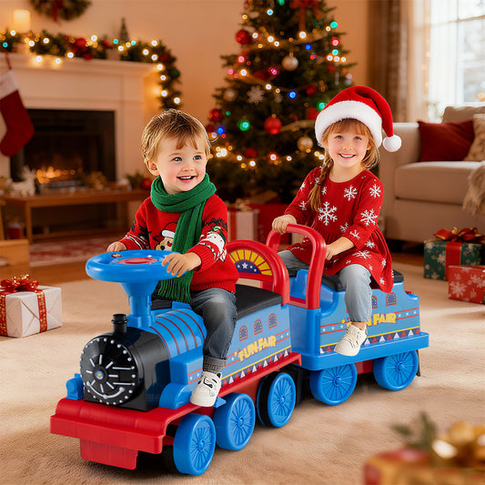 6V Ride On Train 2-Seater, Carriage, Flashing LED Lights, Blue Powered Ride On Toys Blue at Gallery Canada