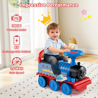 6V Ride On Train 2-Seater, Carriage, Flashing LED Lights, Blue Powered Ride On Toys at Gallery Canada