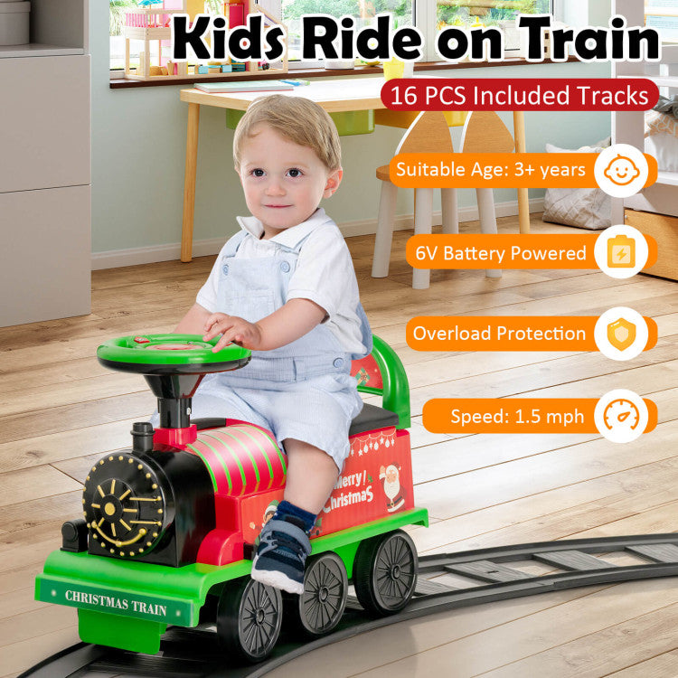 6V Toddler Ride On Train Combo: Track Ride & 2-Seater Carriage Set, Green Powered Ride On Toys at Gallery Canada