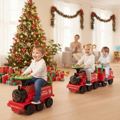 6V Toddler Ride On Train Combo: Track Ride & 2-Seater Carriage Set, Green Powered Ride On Toys Green at Gallery Canada