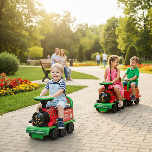 6V Toddler Ride On Train Combo: Track Ride & 2-Seater Carriage Set, Green Powered Ride On Toys Green at Gallery Canada