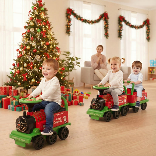 6V Toddler Ride On Train Combo: Track Ride & 2-Seater Carriage Set, Green Powered Ride On Toys Green at Gallery Canada