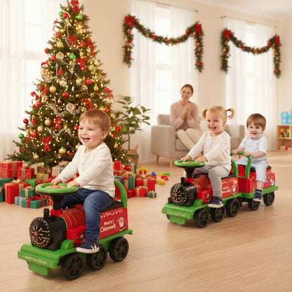 6V Toddler Ride On Train Combo: Track Ride & 2-Seater Carriage Set, Green Powered Ride On Toys Green at Gallery Canada