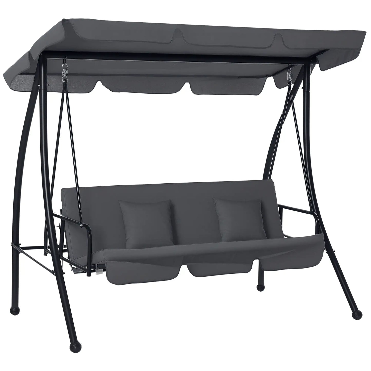 3 Person Patio Swing Chair, Convertible Hammock, Dark Grey Patio Swings with Stand Dark Grey at Gallery Canada