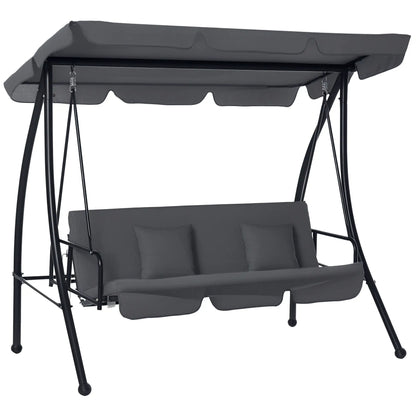 3 Person Patio Swing Chair, Convertible Hammock, Dark Grey Patio Swings with Stand Dark Grey at Gallery Canada