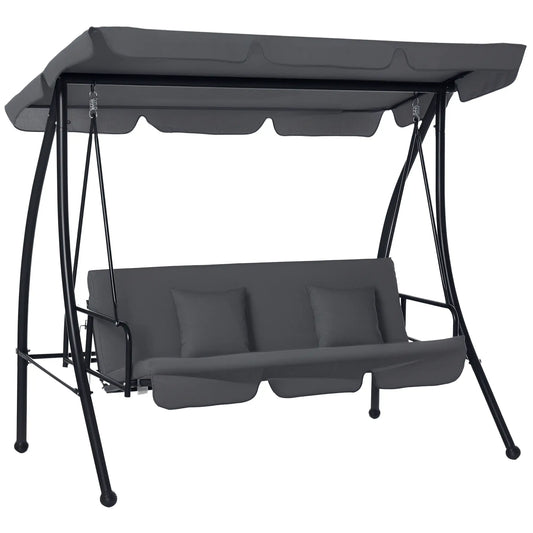 3 Person Patio Swing Chair, Convertible Hammock, Dark Grey Patio Swings with Stand Dark Grey at Gallery Canada