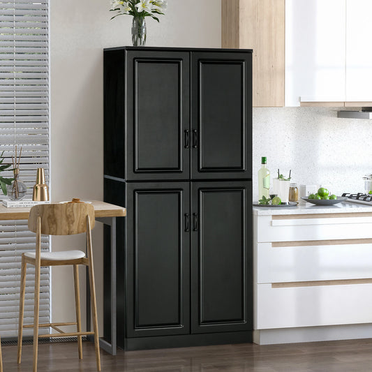 71" Freestanding Kitchen Pantry Cabinet, 4 Doors, Adjustable Shelves, Black Kitchen Pantry Cabinets Black at Gallery Canada