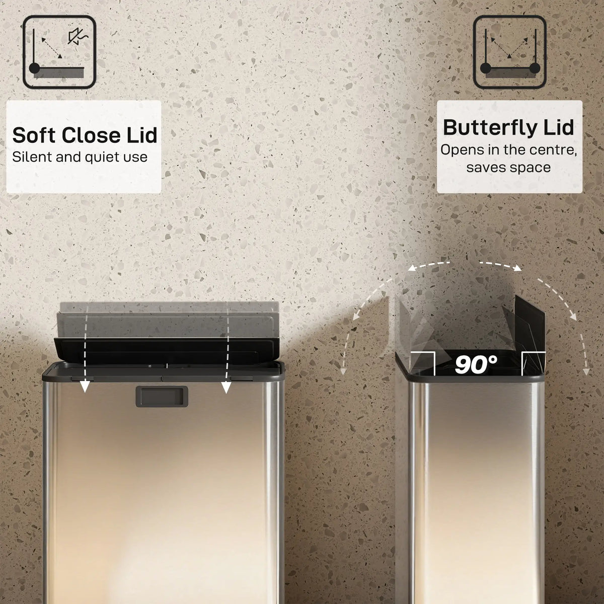 Dual Trash Can with Soft-Close Lid, Garbage Can with Removable Inner Bucket for Kitchen 14.8gal, Silver Household Supplies at Gallery Canada