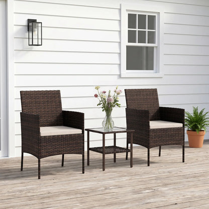 3-Piece Wicker Bistro Set, 2-Tier Glass Top Table, Beige Bistro Sets at Gallery Canada