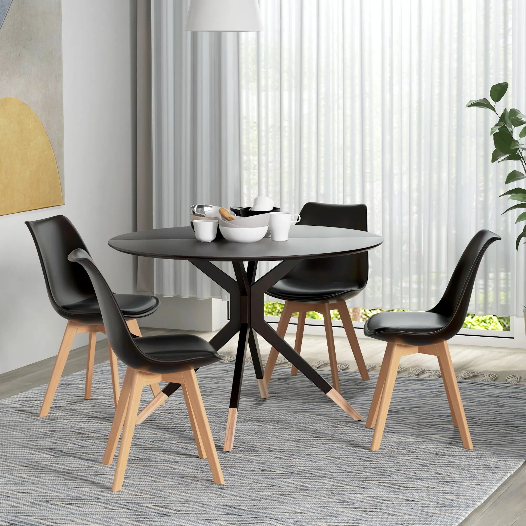 Modern Dining Table Chairs Set of 4, Rubber Wood Kitchen Table Chairs with PU Leather Cushion for Living Room, Bedroom Bar Sets at Gallery Canada