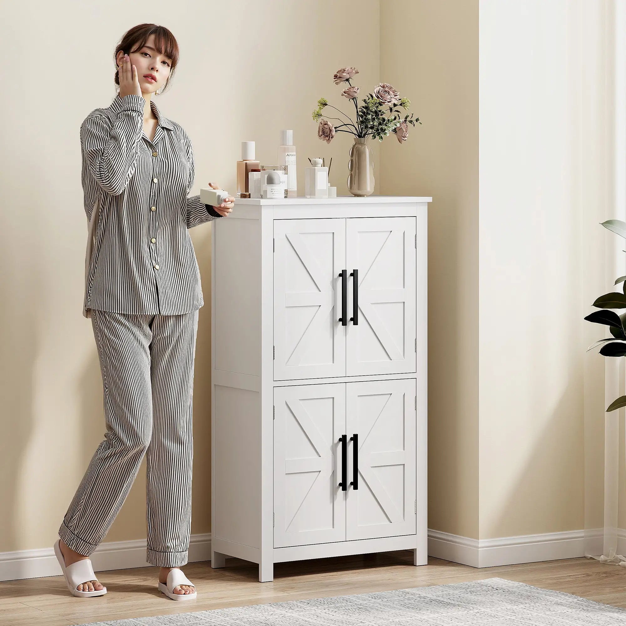 Farmhouse Bathroom Storage Cabinet, Adjustable Shelf, White Bathroom Cabinets at Gallery Canada