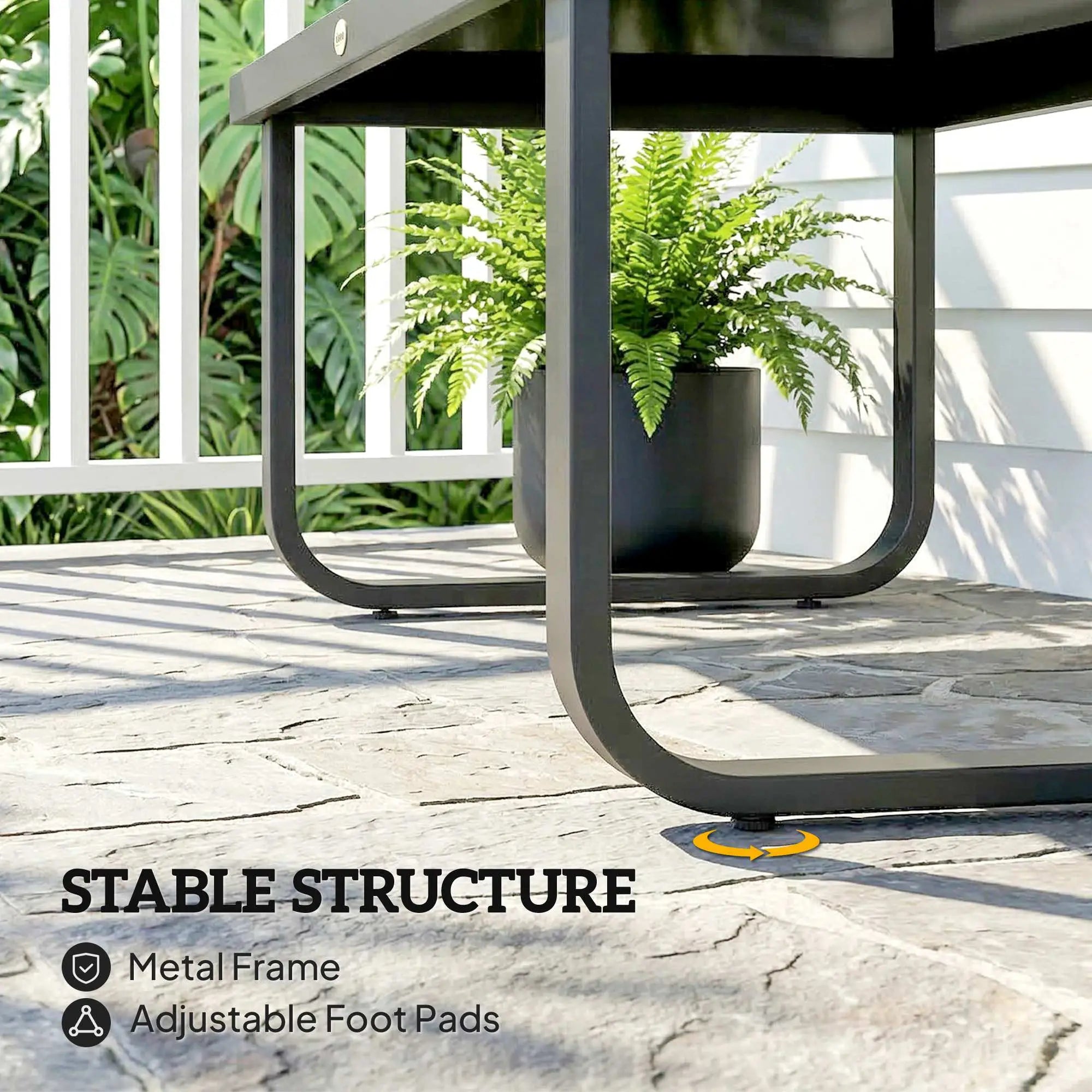 Outdoor Patio Coffee Table, Rectangle Metal Side Table, Tempered Glass Tabletop Patio Side Tables at Gallery Canada