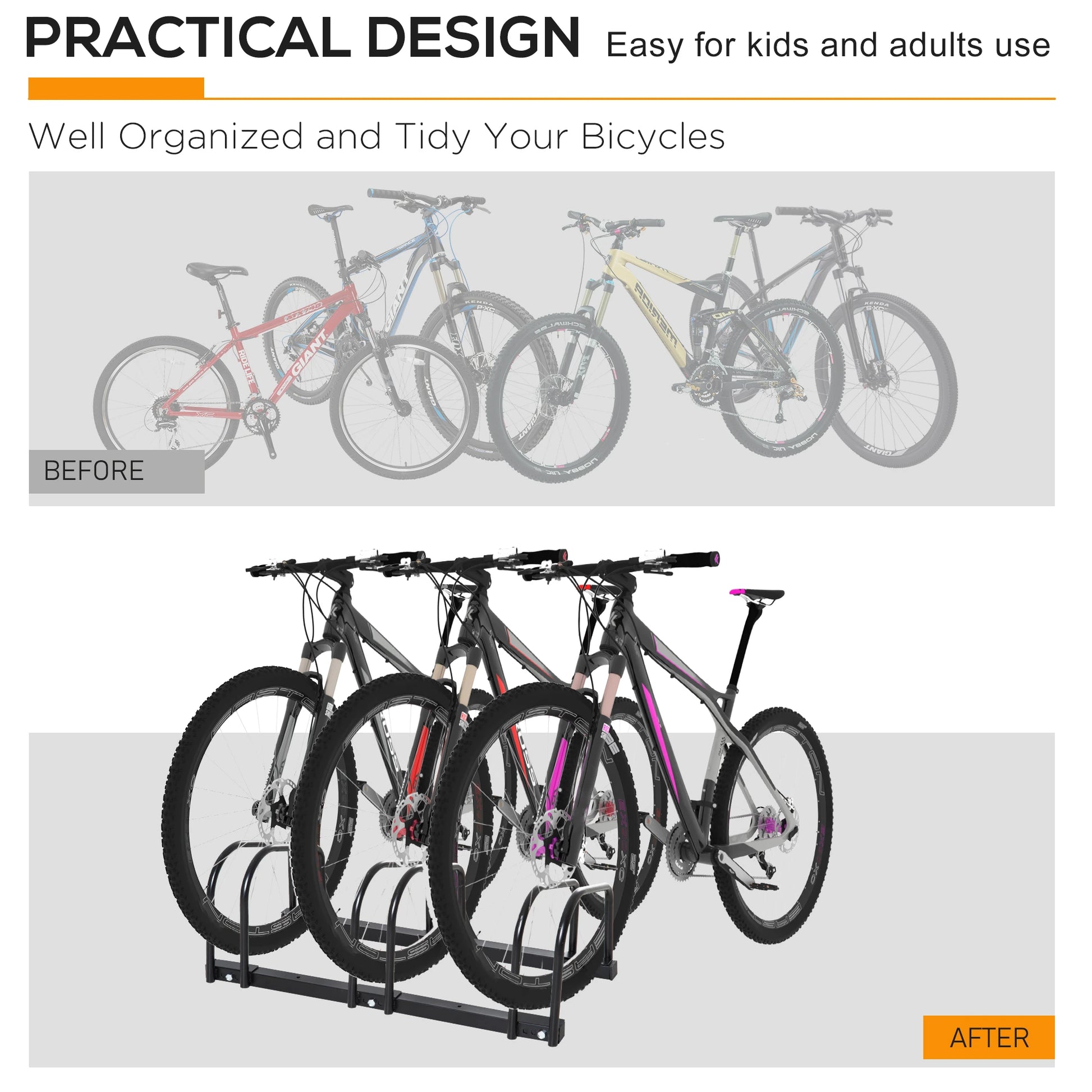 3-Bike Floor Parking Rack, Cycling Storage Stand, Black Bike Parking Stands at Gallery Canada