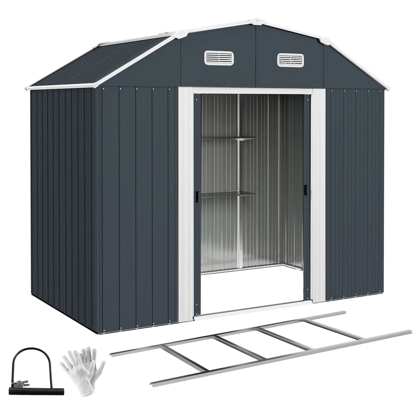 8' x 4' Galvanized Outdoor Storage Shed, Garden Shed, Adjustable Shelves Sheds at Gallery Canada