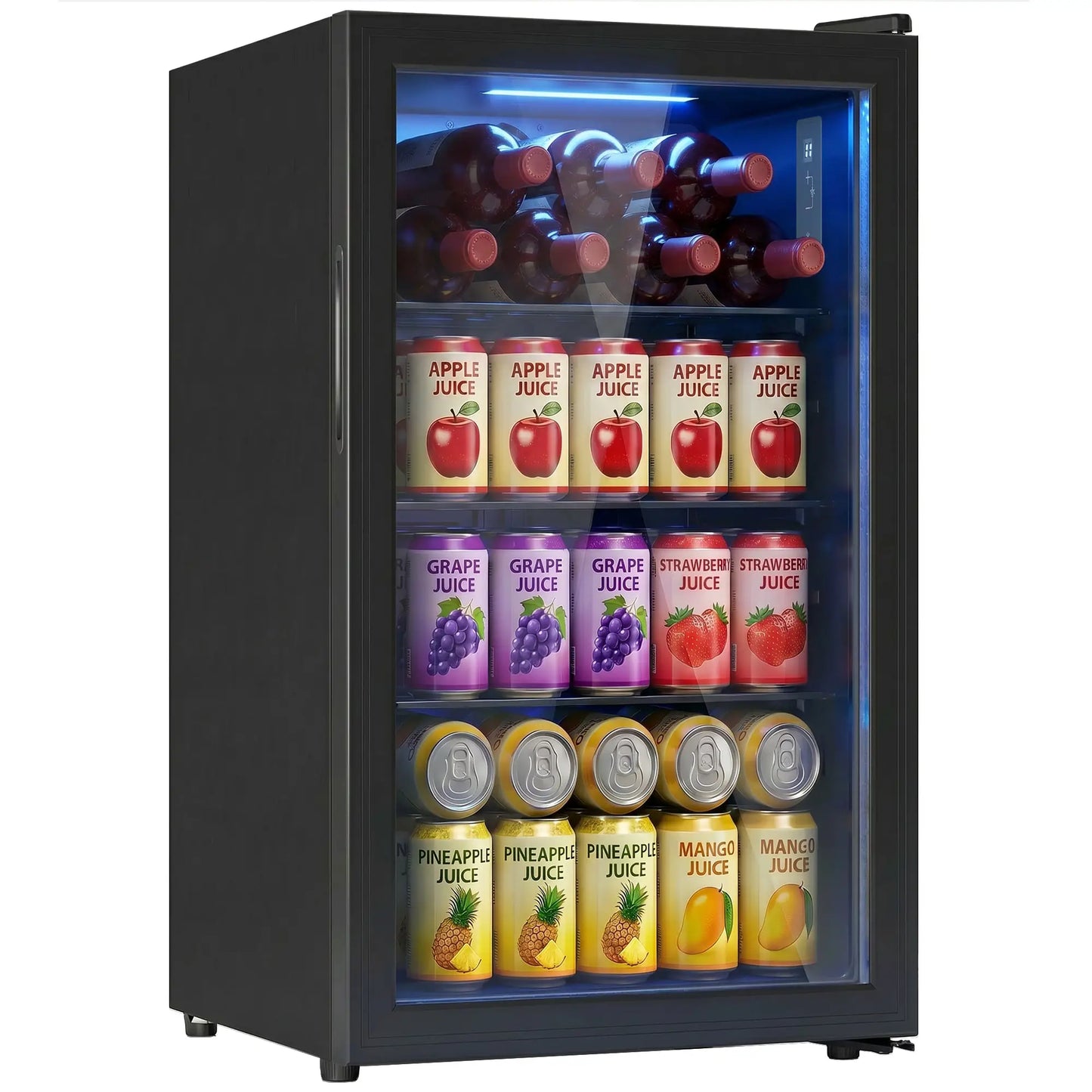 2.1 Cu.Ft Beverage Fridge, 85 Can, Glass Door, Auto-Defrost, LED, Black