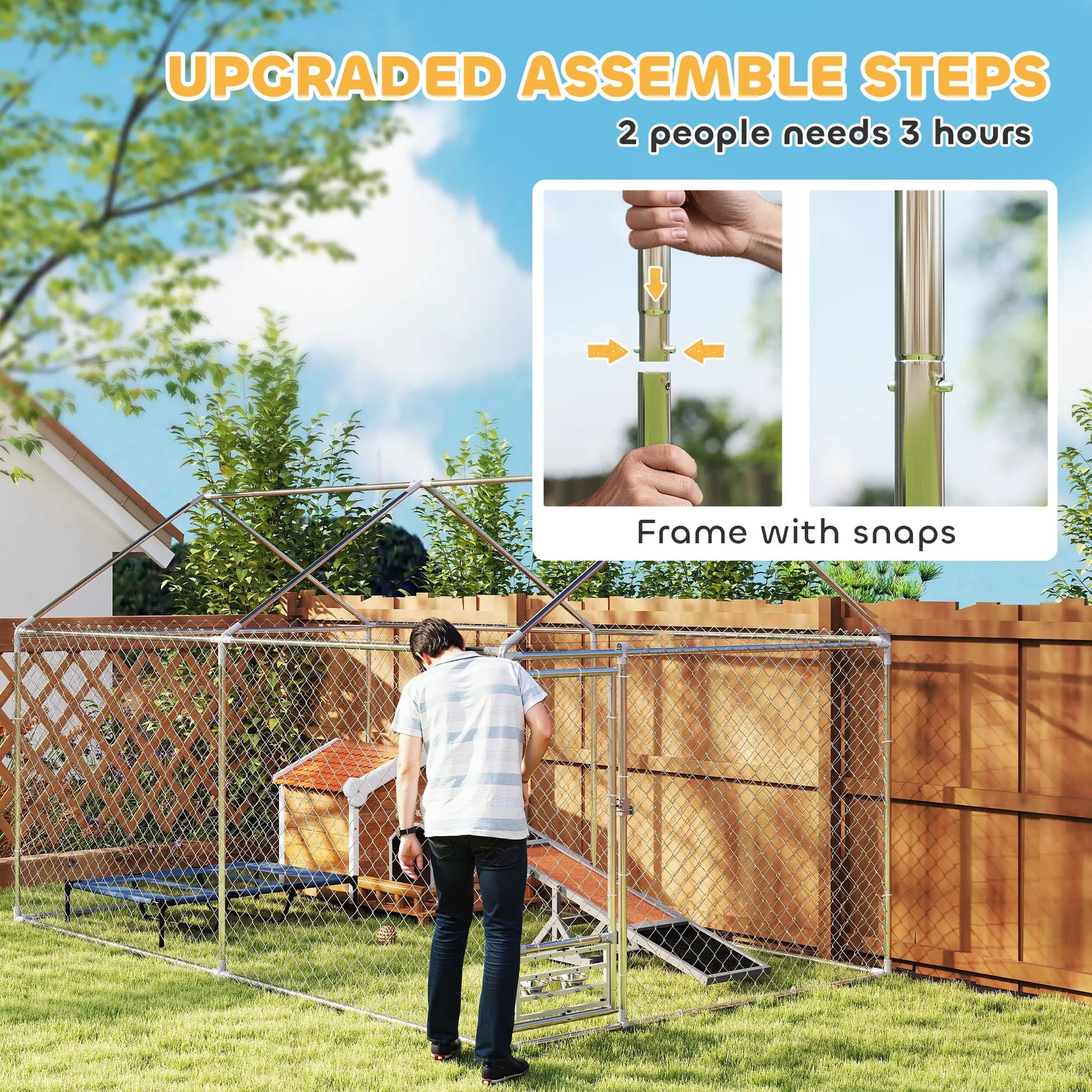 Outdoor Dog Run, Adjustable Bowls, Waterproof Cover, Escape-Proof Lock, 13.1' x 7.5' x 7.5' Houses, Kennels & Pens at Gallery Canada