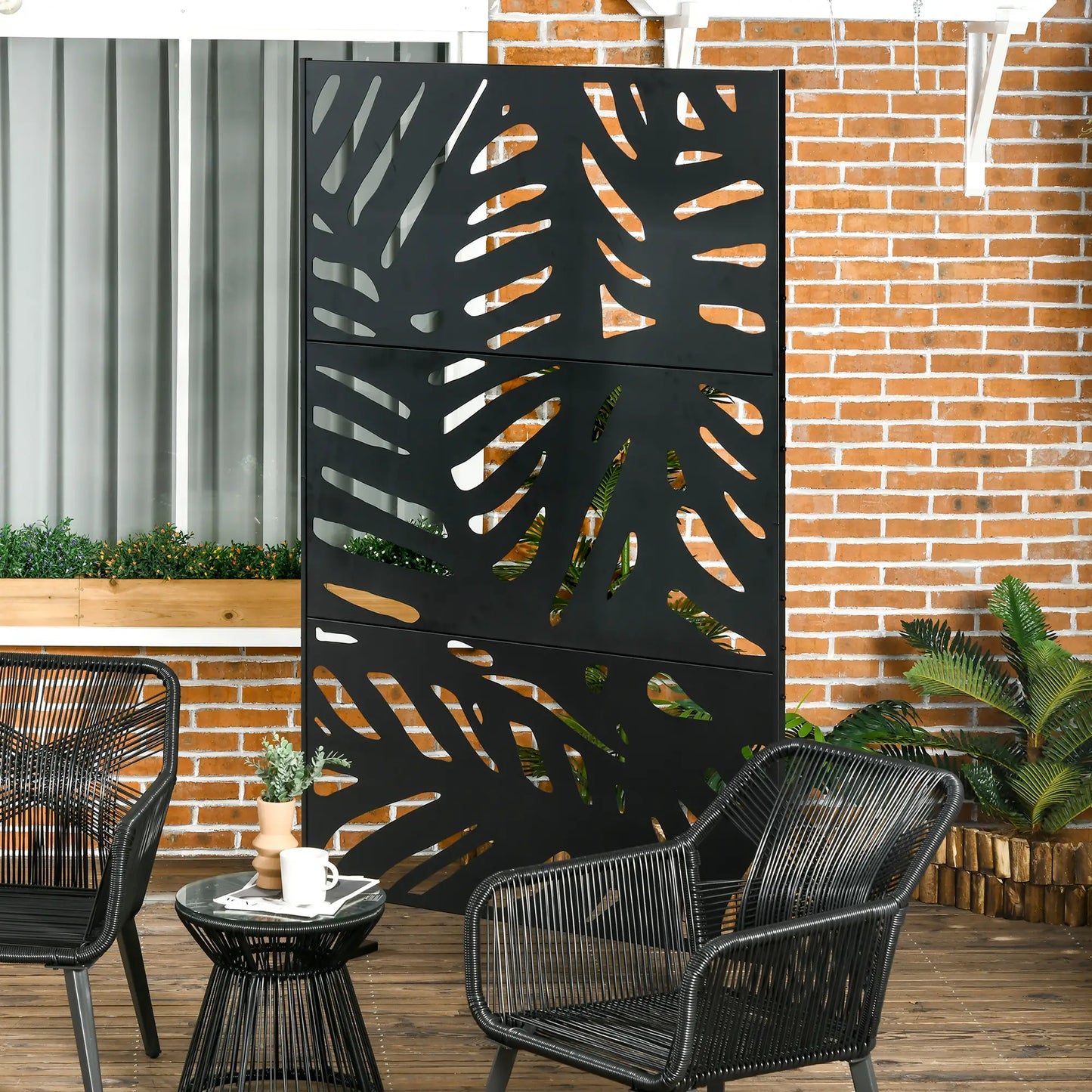 Freestanding Outdoor Privacy Screen, Metal Divider for Garden, Backyard, Black Side Awnings at Gallery Canada