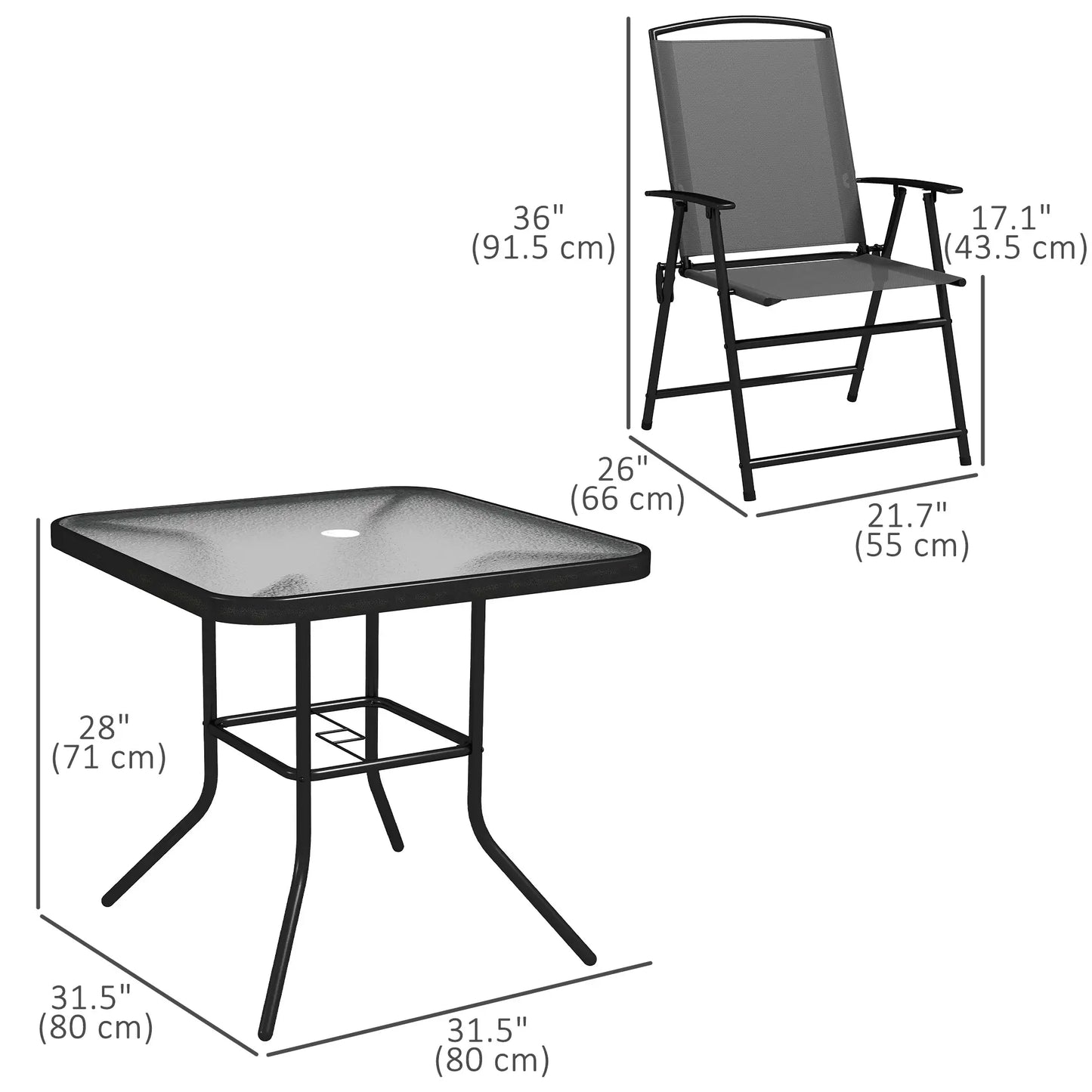 5-Piece Outdoor Dining Set, Glass Top Table, 4 Mesh Chairs, Grey Outdoor Dining Sets at Gallery Canada