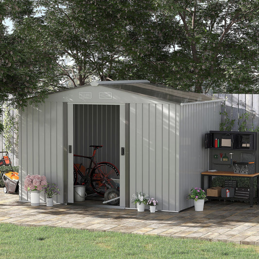 9.1' x 6.4' x 6.3' Garden Storage Shed w/Floor Foundation Outdoor Patio Yard Metal Tool Storage House w/ Double Doors Silver - Gallery Canada