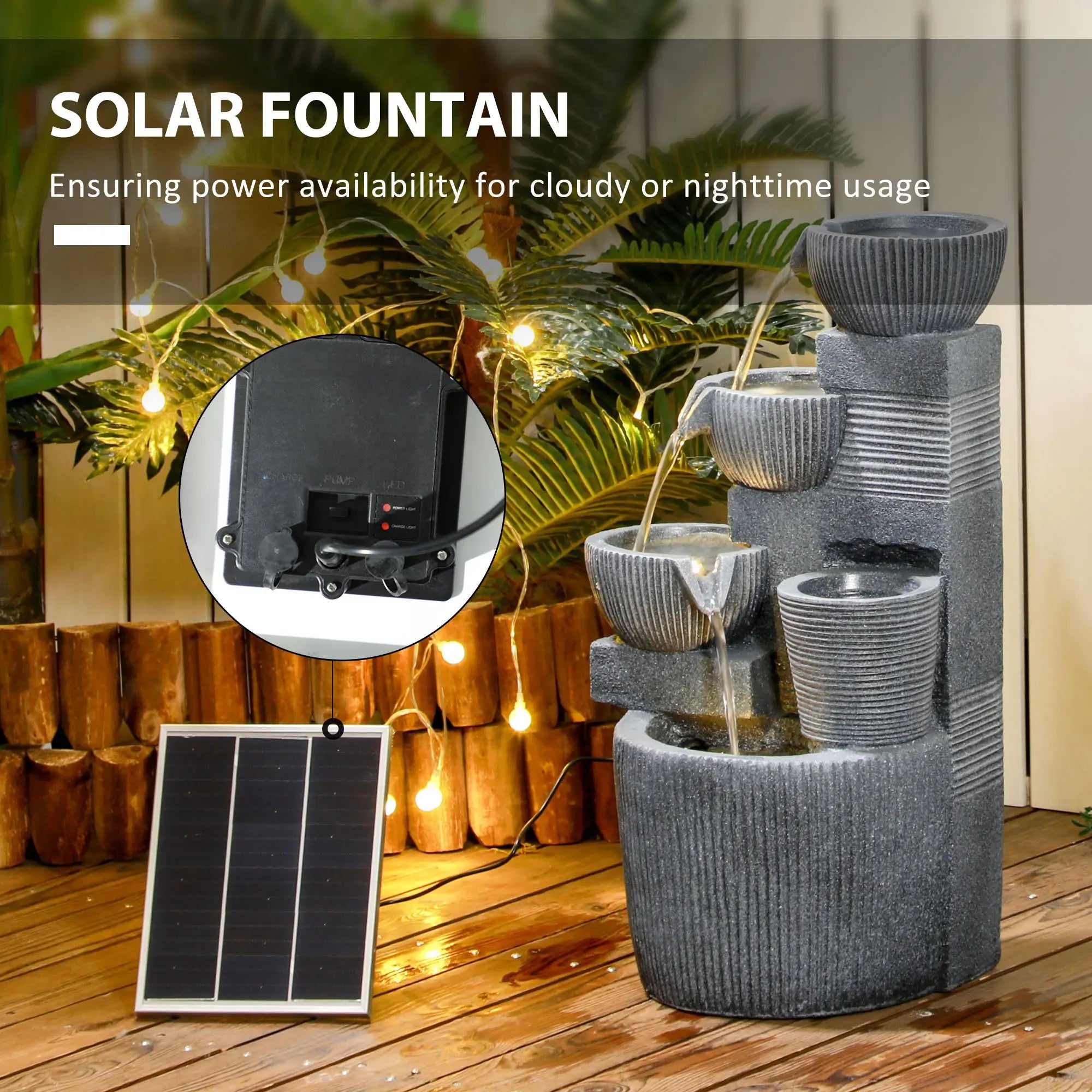 Solar Powered 4-Tier Resin Water Fountain, LED Lights Water Fountains at Gallery Canada
