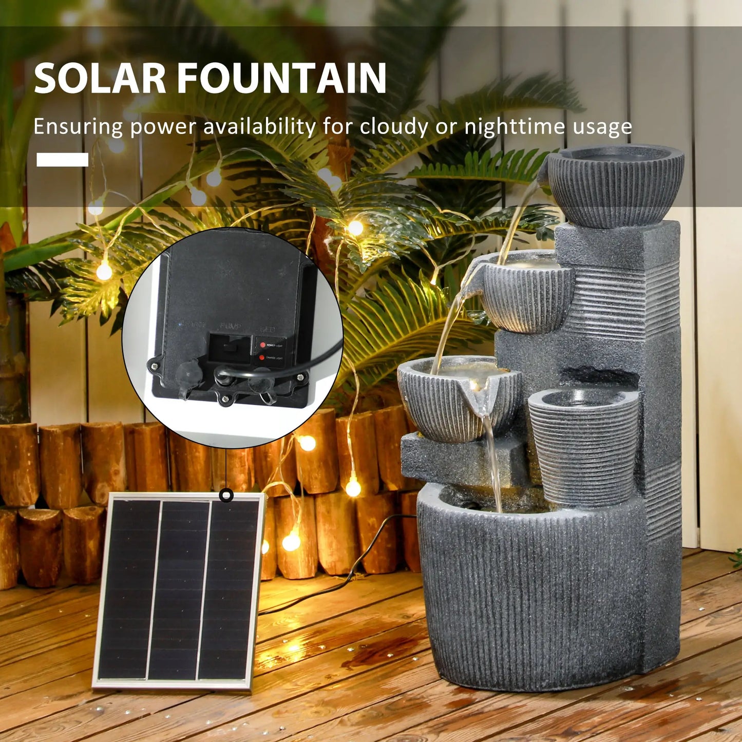 Solar Powered 4-Tier Resin Water Fountain, LED Lights Water Fountains at Gallery Canada