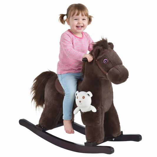 Kids Plush Ride-On Rocking Horse, Bear Toy, Realistic Sounds, Brown Rocking Horses Brown at Gallery Canada