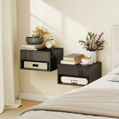 Floating Bedside Tables, Wall-Mounted Nightstand, High Gloss Black Bedside Tables at Gallery Canada