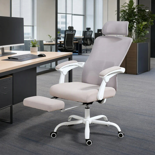 Ergonomic Office Chair, Mesh Reclining Desk Chair, Adjustable Lumbar Support, Headrest, Grey Office Chairs Grey, White at Gallery Canada