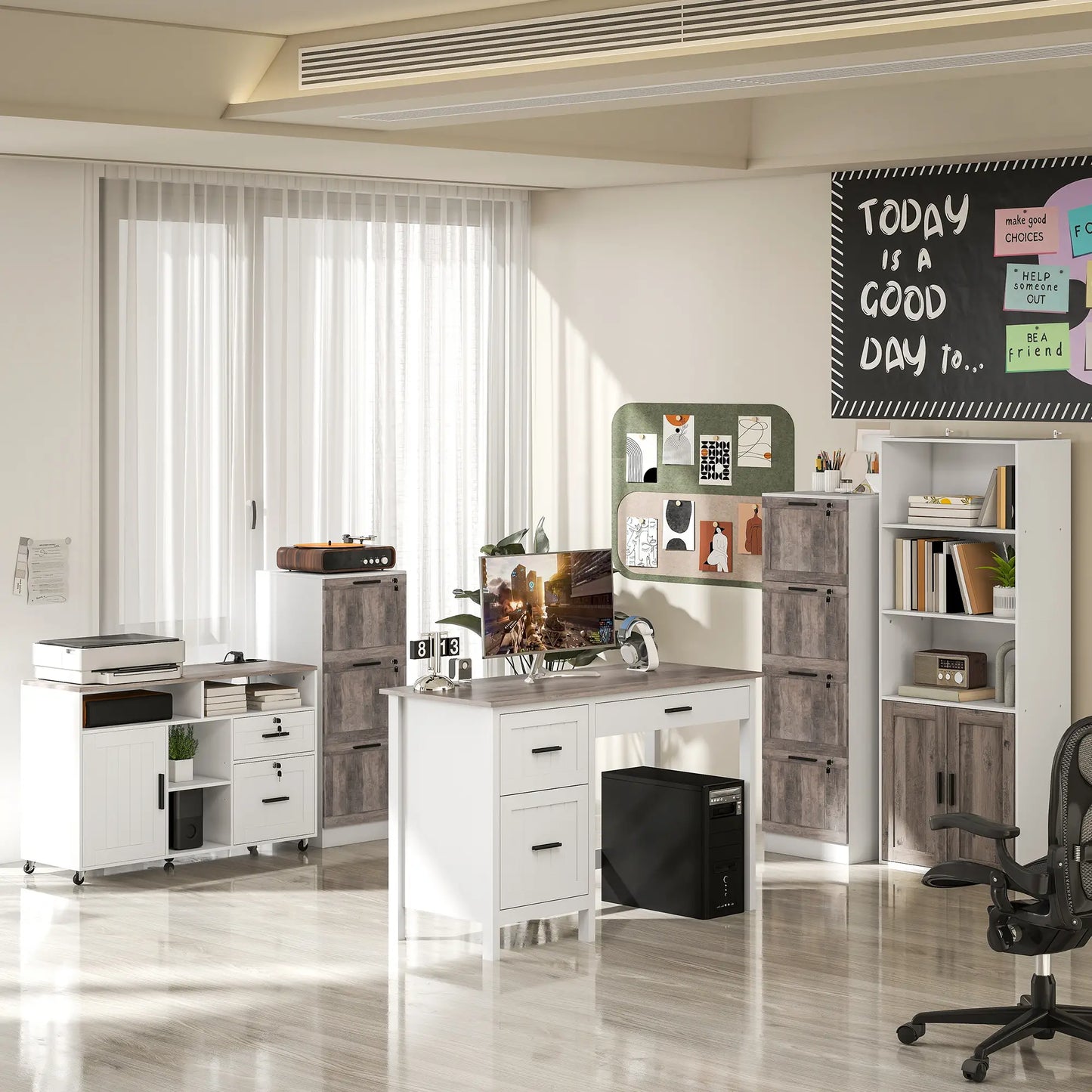 Mobile Printer Stand with Charging Station, Locking Filing Cabinet for A4 and Letter Size, White Office Cabinets & Cupboards at Gallery Canada