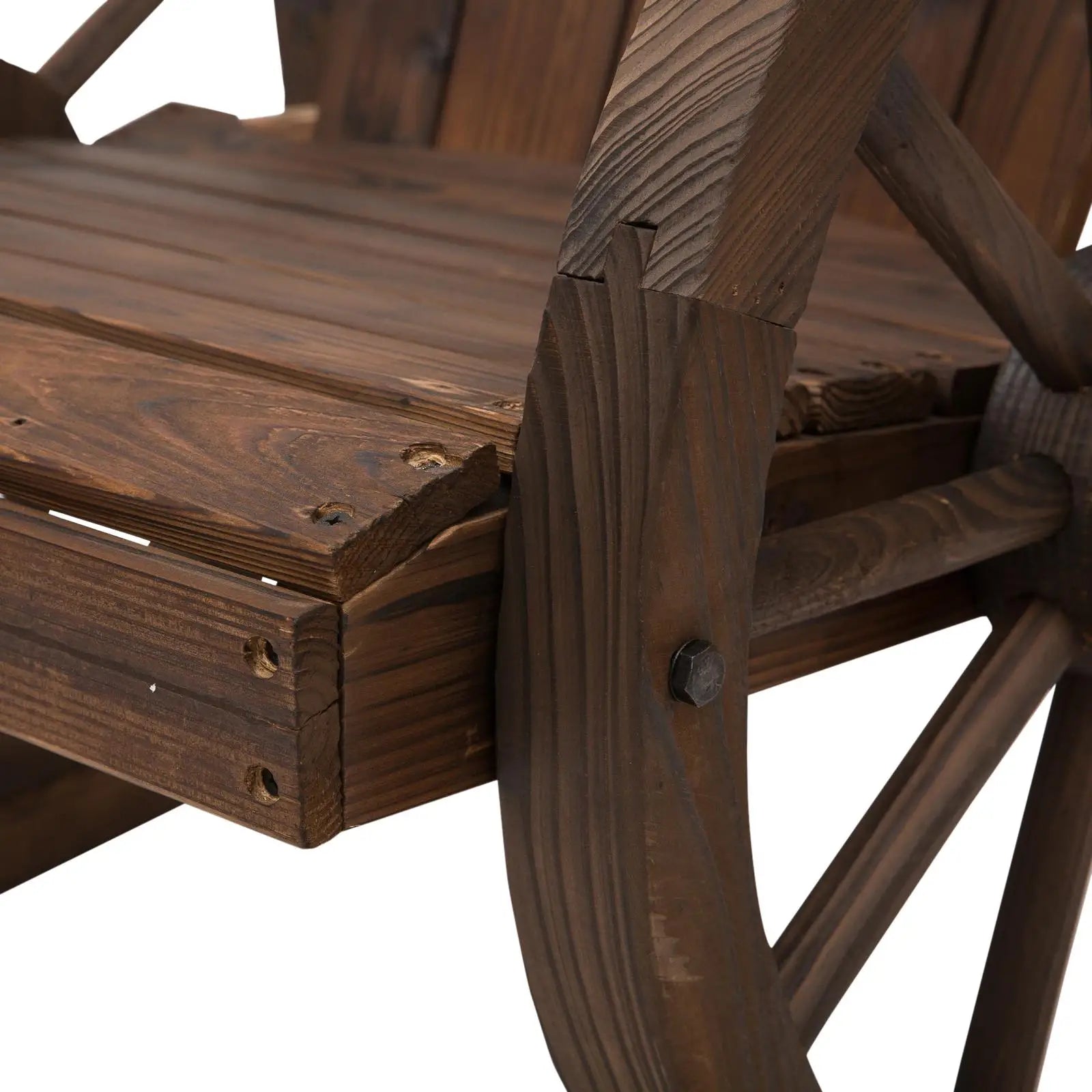 Wooden Rocking Chair, Outdoor Rocker with Slatted Design, Wheel Armrests, Carbonized Outdoor Rocking Chairs at Gallery Canada