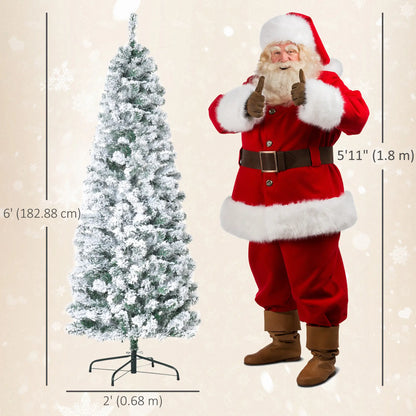 6ft Prelit Snow Flocked Pencil Christmas Tree, Warm White LED, Green Pre Lit Christmas Trees at Gallery Canada
