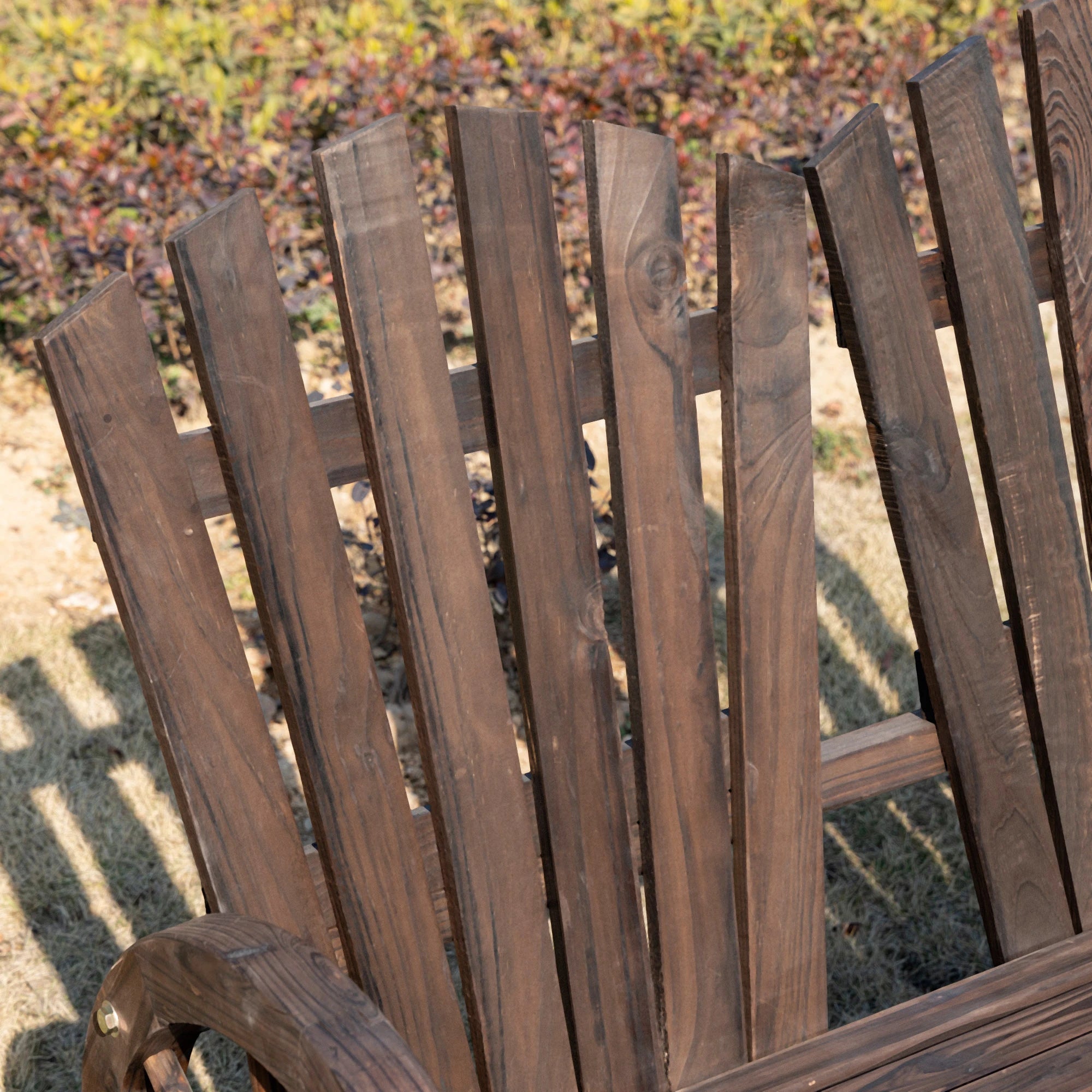 Outdoor Garden Bench, 2-Seat Wooden Patio Bench, Wheel-Shaped Armrests, Carbonized Outdoor Benches at Gallery Canada