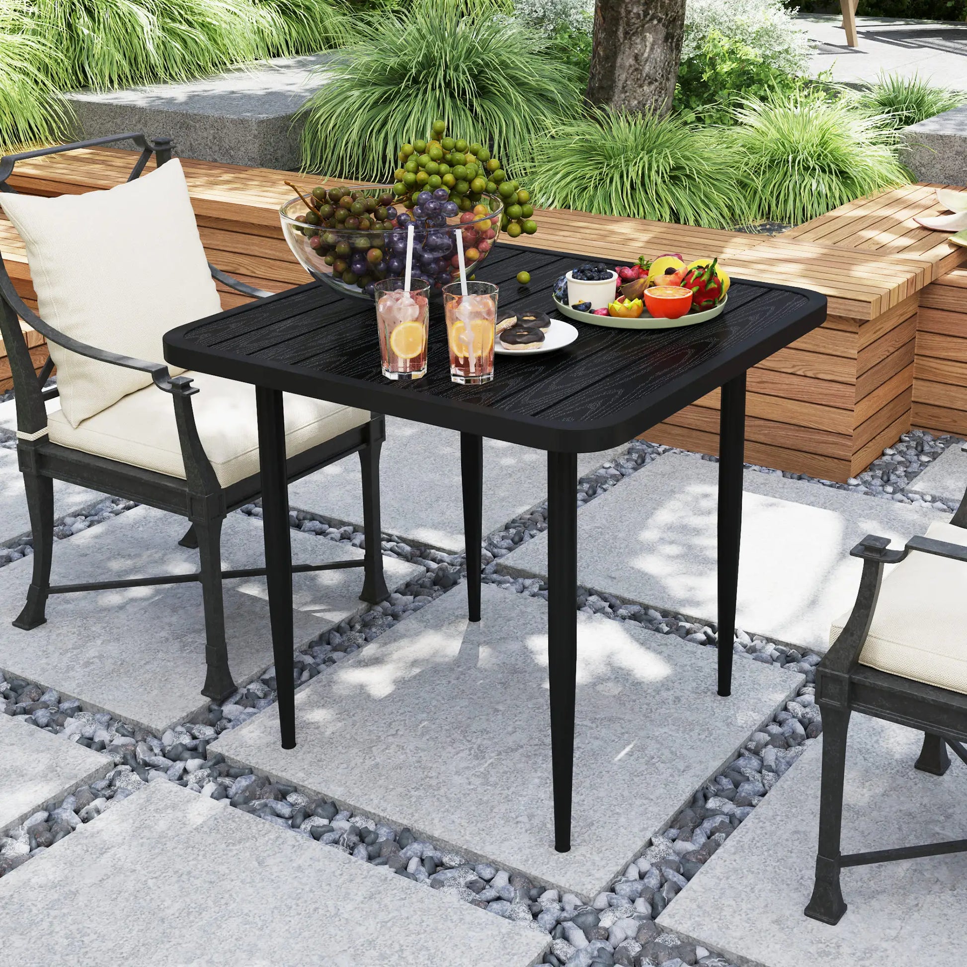 31.5" Metal Square Patio Dining Table for 4, Outdoor Garden, Black Patio Dinning Tables at Gallery Canada