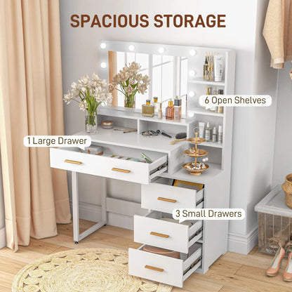 LED Vanity Table with Mirror, Drawer, Storage Shelves, White Dressing & Vanity Tables at Gallery Canada