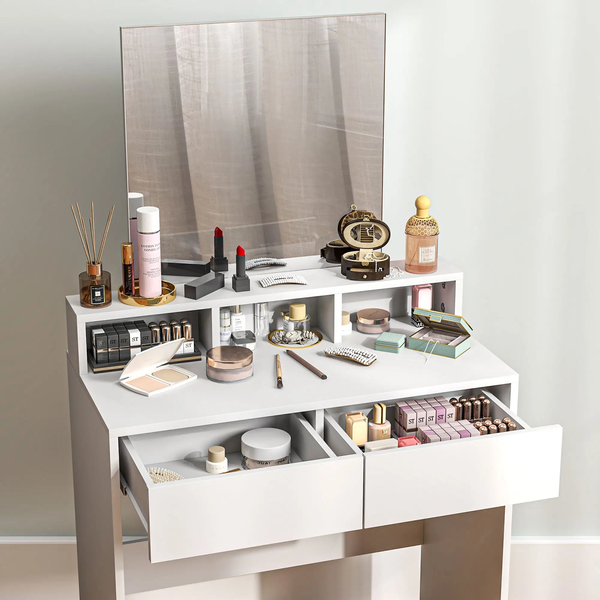 Modern Makeup Vanity Desk with Mirror, Drawers, White Dressing & Vanity Tables at Gallery Canada
