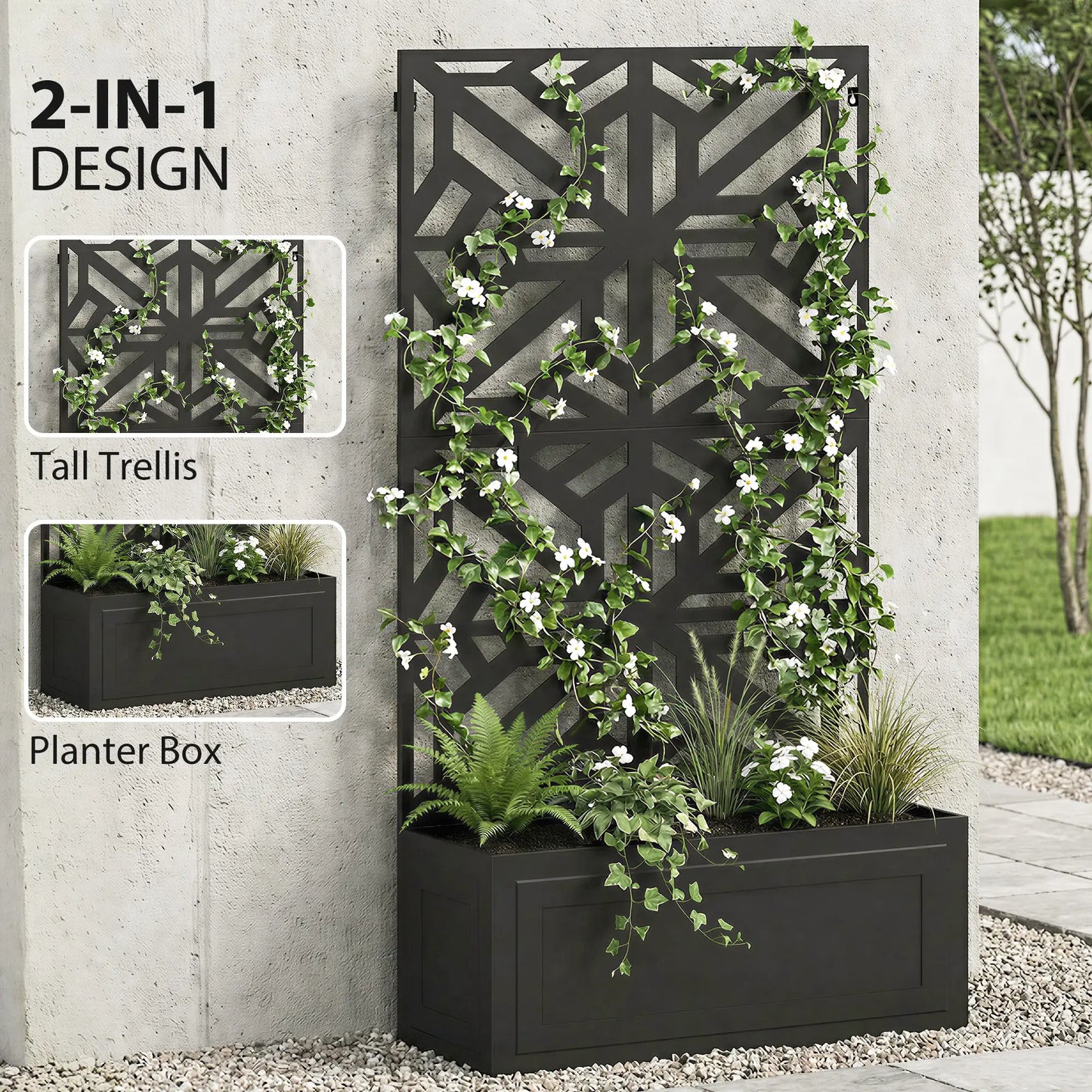 Lit de jardin surélevé en métal avec treillis pour plantes grimpantes, 53x22x66 po