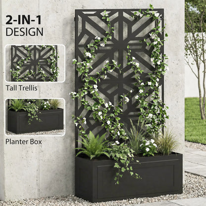 Lit de jardin surélevé en métal avec treillis pour plantes grimpantes, 53x22x66 po