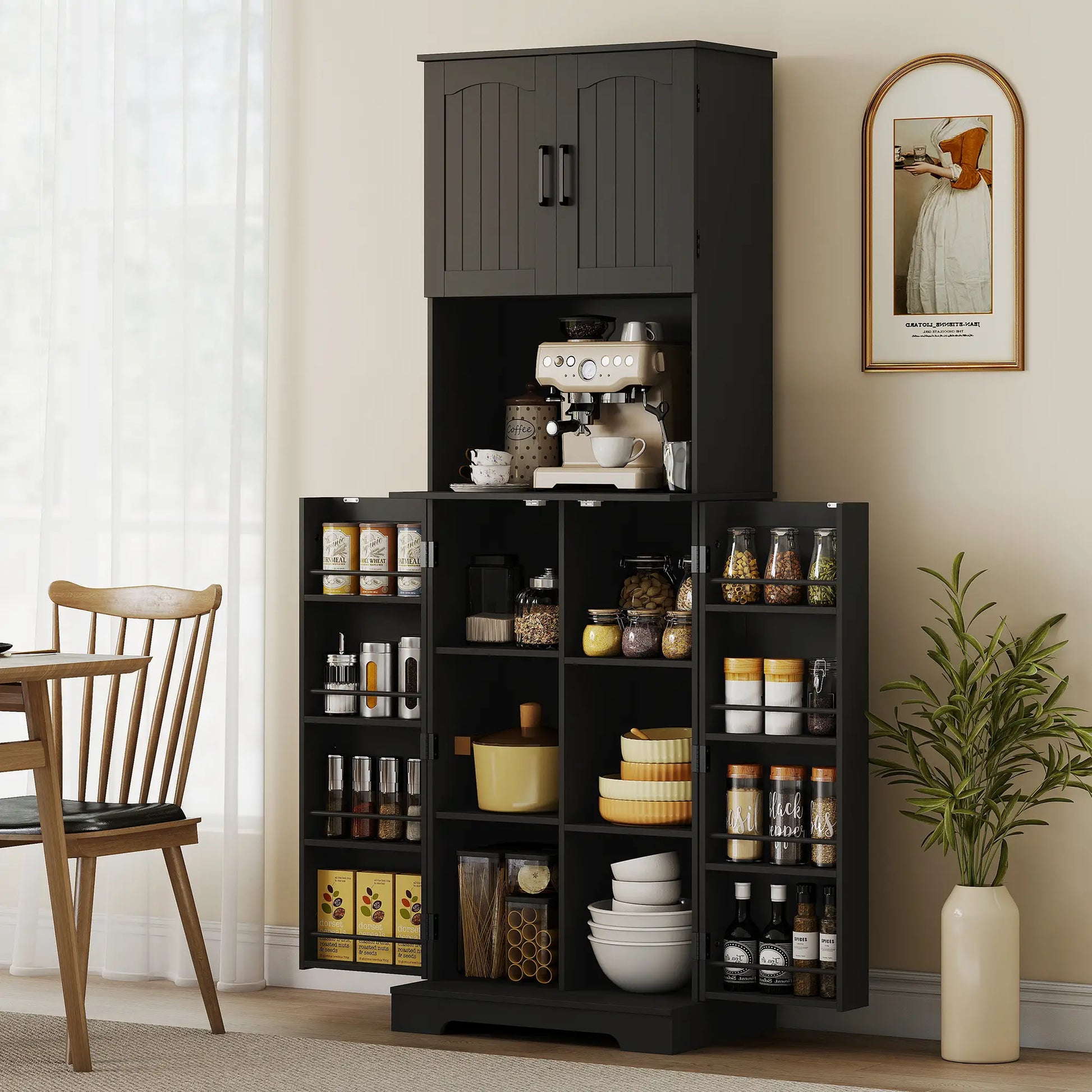 71.5" Tall Pantry Cabinet, Farmhouse Kitchen Storage, Adjustable Shelves, Black Kitchen Pantry Cabinets at Gallery Canada