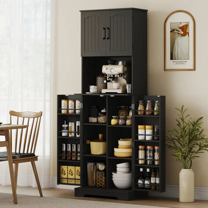 71.5" Tall Pantry Cabinet, Farmhouse Kitchen Storage, Adjustable Shelves, Black Kitchen Pantry Cabinets at Gallery Canada