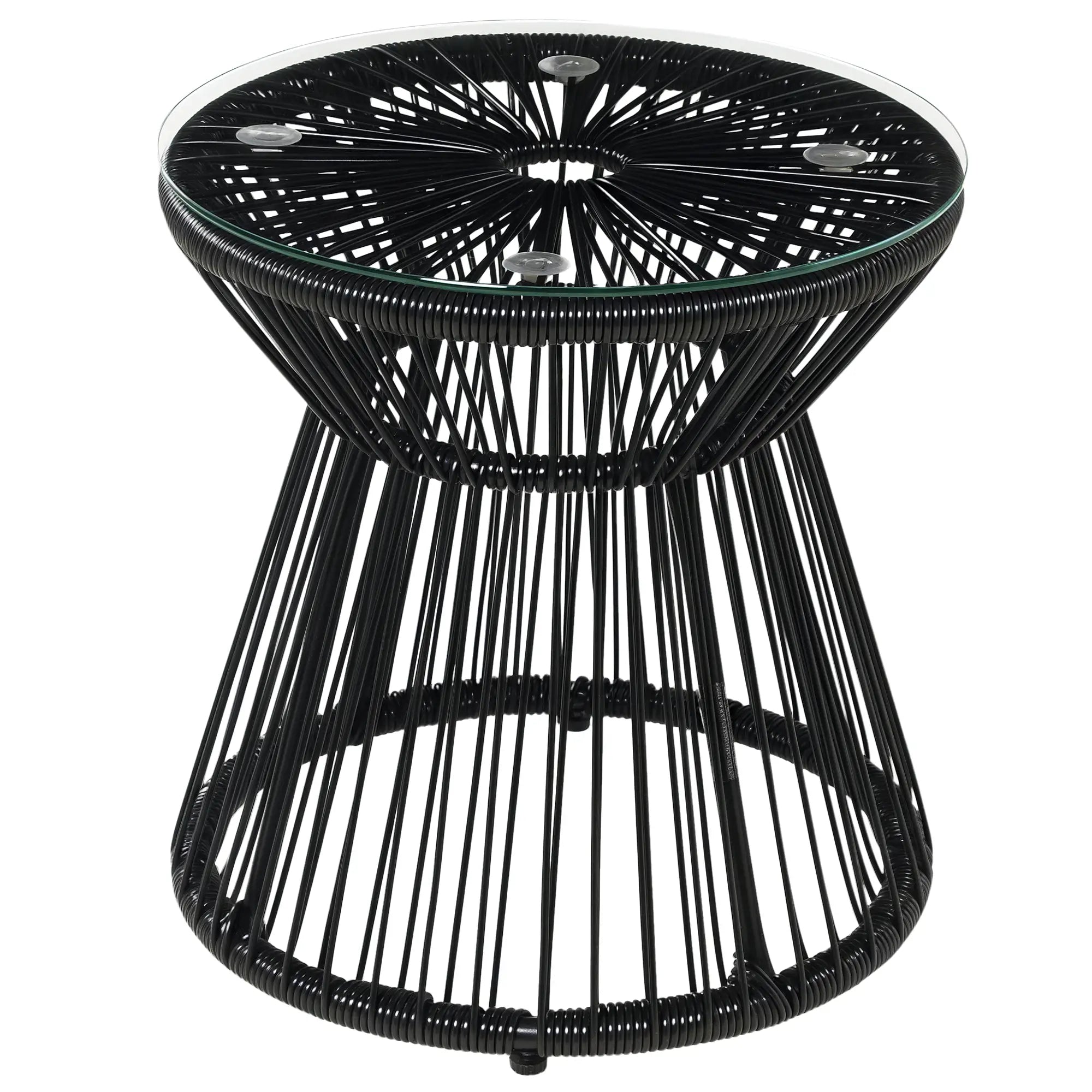 Round Rattan End Table With Glass Top, Black Patio Side Tables at Gallery Canada