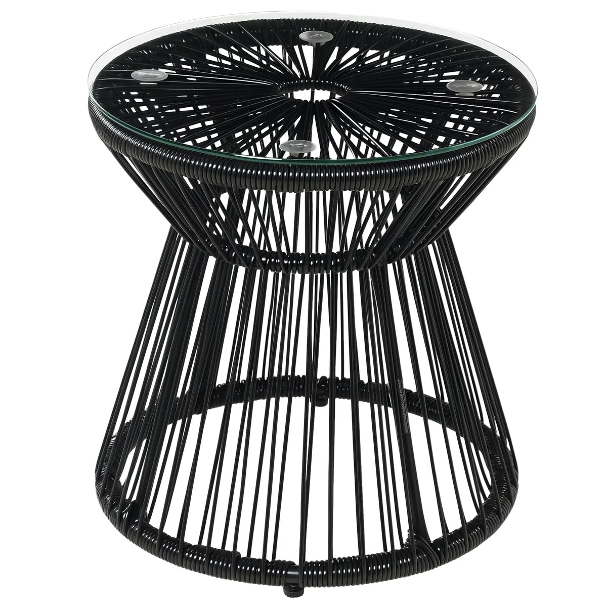 Round Rattan End Table With Glass Top, Black Patio Side Tables at Gallery Canada