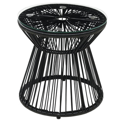 Round Rattan End Table With Glass Top, Black Patio Side Tables at Gallery Canada