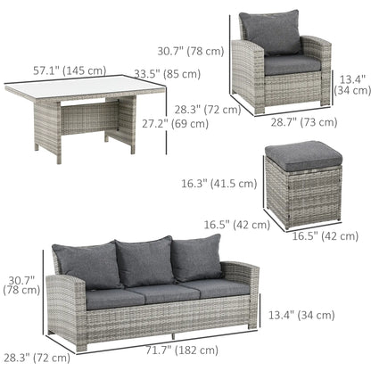 6 Pcs Patio Furniture Set, Rattan Outdoor, 3 Seater Sofa, Armchairs, Footstools, Table, Dark Grey Patio Furniture Sets at Gallery Canada