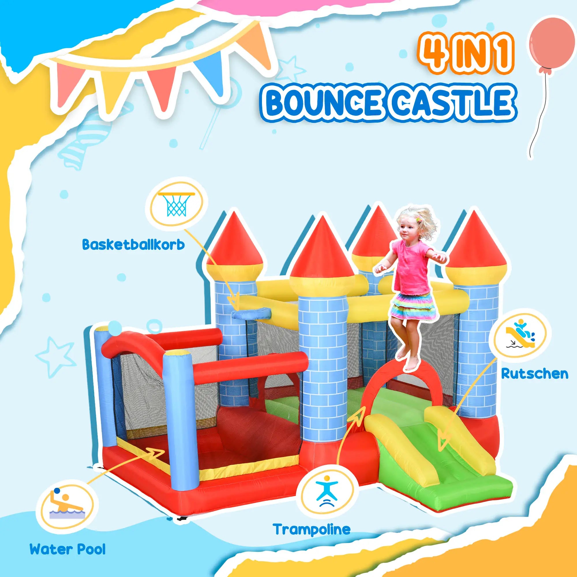 9.2 x 9.5FT Inflatable Bounce House, 4 in 1 With Trampoline, Slide, Pool Inflatables at Gallery Canada