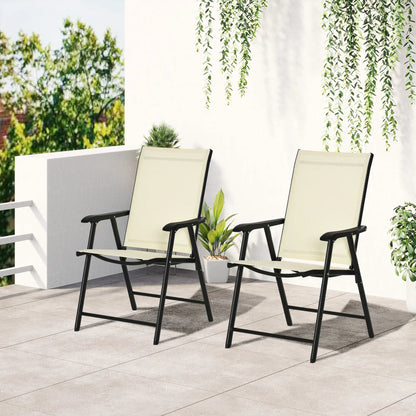 Outdoor Dining Chairs Set of 2, Folding Patio Set, Texteline Steel Frame