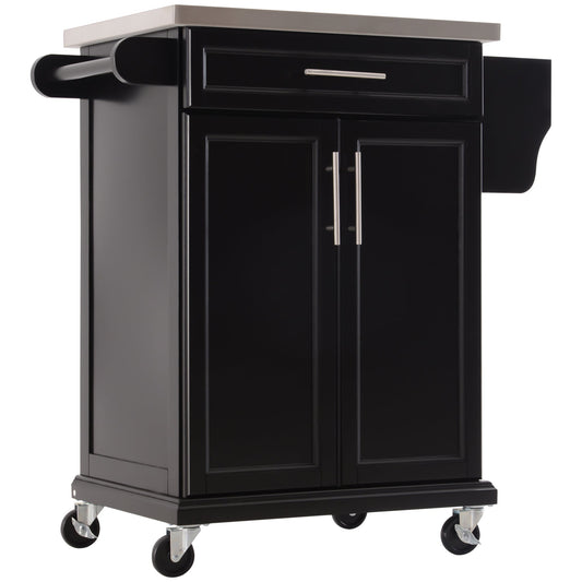 Rolling Kitchen Island, Kitchen Serving Cart with Stainless Steel Table Top on Wheels, Black - Gallery Canada