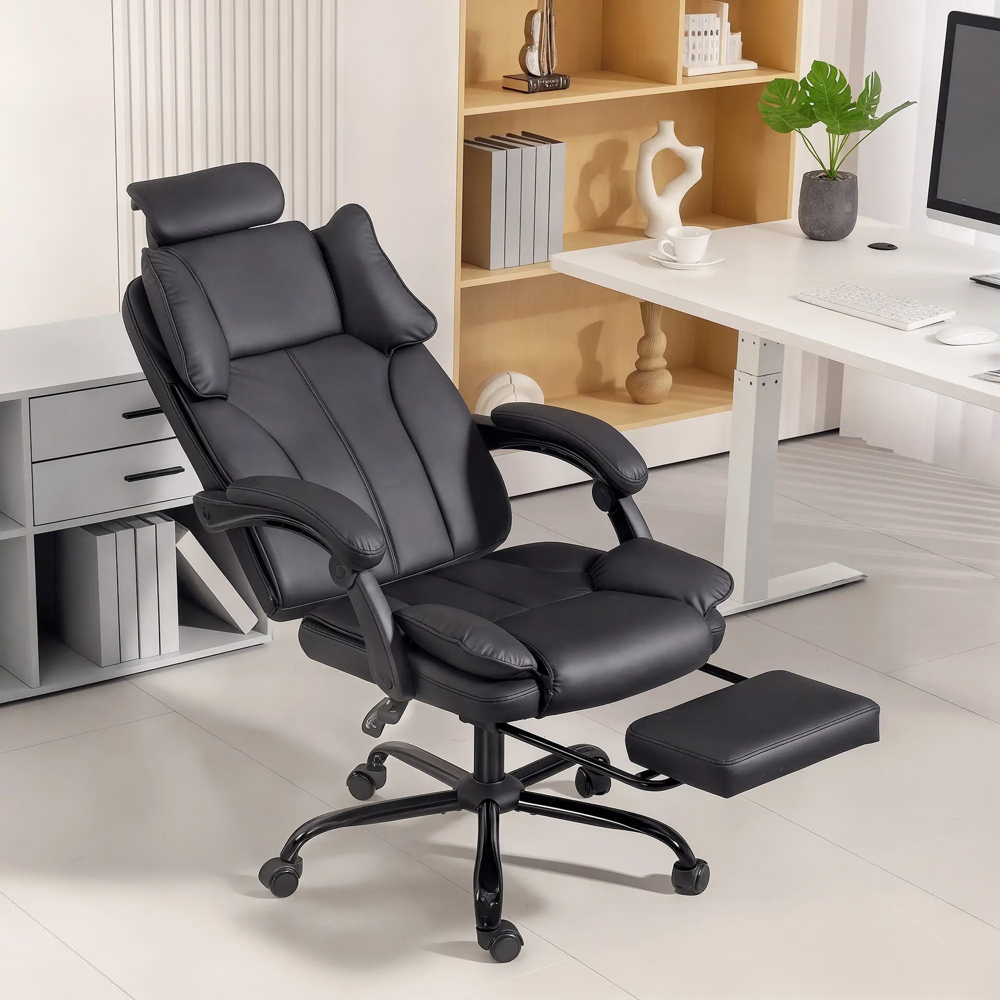 Reclining Office Chair, Executive Desk Chair, Headrest, Footrest, Black Executive & Manager Chairs at Gallery Canada
