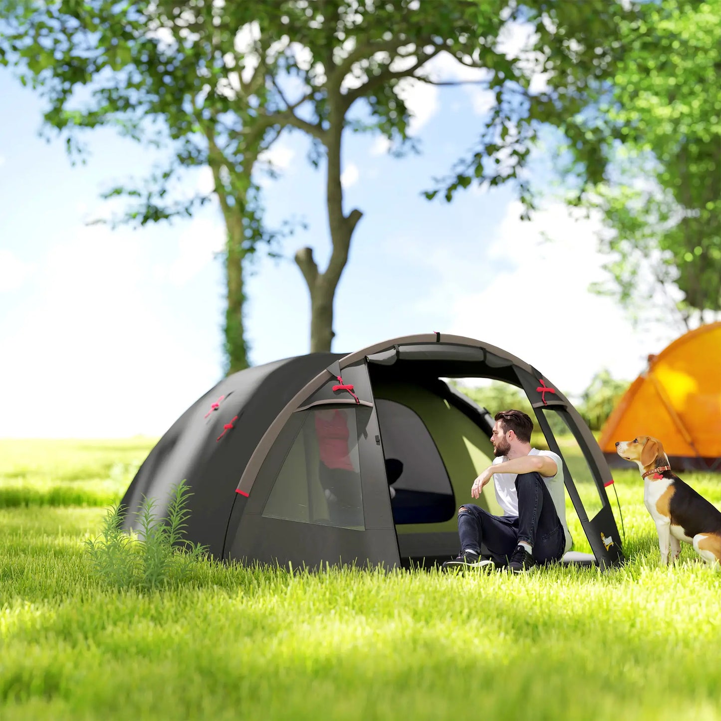 2-4 Man Camping Tent, 3000mm Waterproof, 2 Rooms, Sewn-in Groundsheet, 3 Doors Camping Tents at Gallery Canada