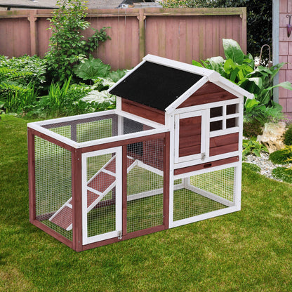 48" Weatherproof Wooden Rabbit Hutch Bunny Cage Small Animal House with Slant Roof And Screened Outdoor Run, Brown - Gallery Canada